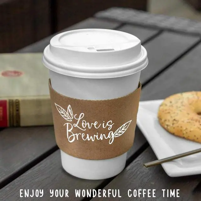 Alt view image 5 of 6 - 20 Counts Love Is Brewing, Coffee Cup Sleeves for Bridal Shower Decorations, Disposable for Hot corrugated paper Sleeves 12 16 or 20 oz Paper Cup - B01