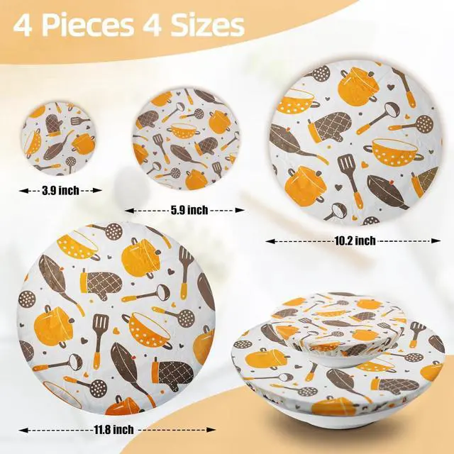 Alt view image 2 of 6 - 4PCS Reusable Beeswax Bowl Covers for Bread Proofing, Elastic Product | Elastic Cloth Bowl Cover Set for Sourdough, Dough Rising, Fruit Bowls, Leftovers, Kitchen Storage, and Baking