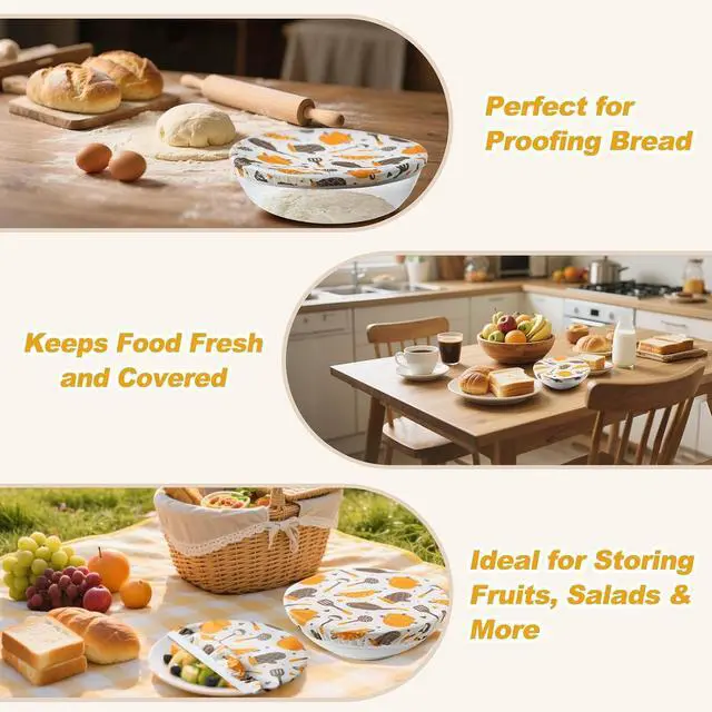 Alt view image 4 of 6 - 4PCS Reusable Beeswax Bowl Covers for Bread Proofing, Elastic Product | Elastic Cloth Bowl Cover Set for Sourdough, Dough Rising, Fruit Bowls, Leftovers, Kitchen Storage, and Baking