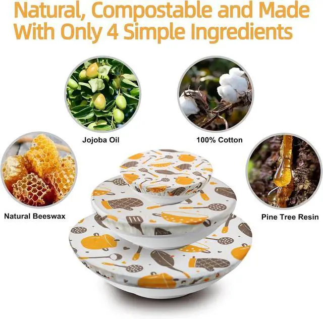 Alt view image 3 of 6 - 4PCS Reusable Beeswax Bowl Covers for Bread Proofing, Elastic Product | Elastic Cloth Bowl Cover Set for Sourdough, Dough Rising, Fruit Bowls, Leftovers, Kitchen Storage, and Baking