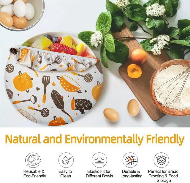 Alt view image 6 of 6 - 4PCS Reusable Beeswax Bowl Covers for Bread Proofing, Elastic Product | Elastic Cloth Bowl Cover Set for Sourdough, Dough Rising, Fruit Bowls, Leftovers, Kitchen Storage, and Baking