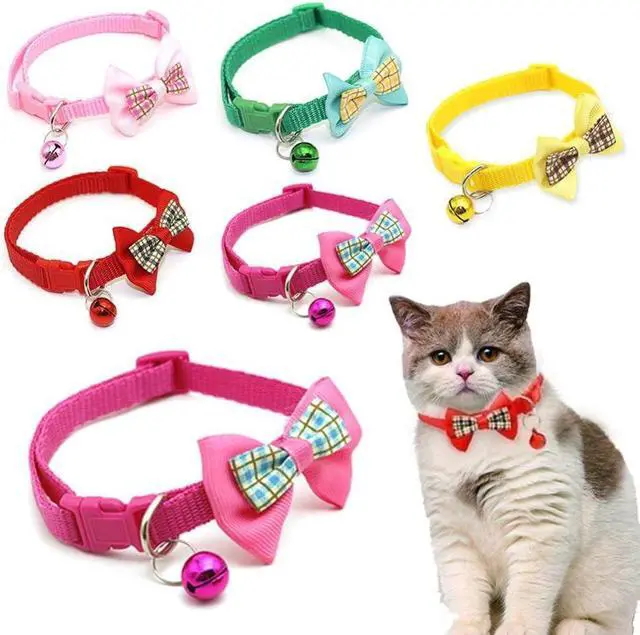 Alt view image 6 of 6 - Dog Collars for Small Dogs with Bell, Cat Collar with Bells, Pink XS XXS | Bowtie Small Dog Collar With Bell, Girl Puppy Collar For XXS XS Tiny Pet Female Dogs, Neck 7-12Inch