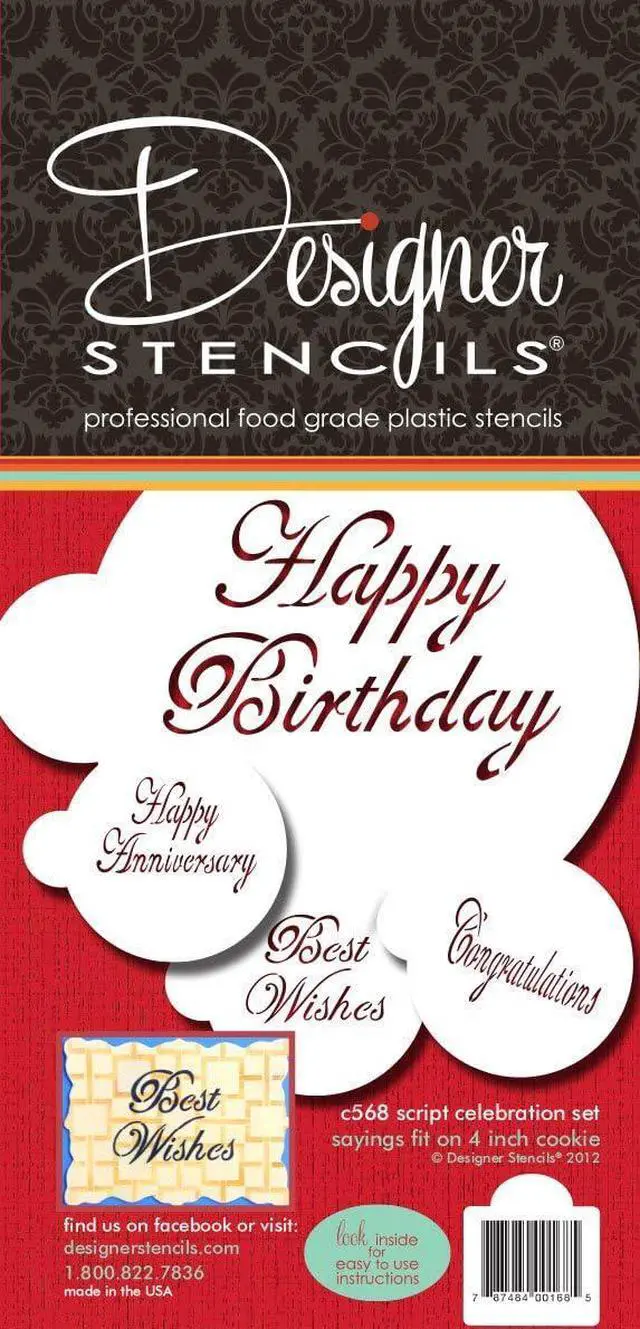 Main image of Designer Stencils Script Celebration Cake Stencils Set, Beige/Semi-Transparent