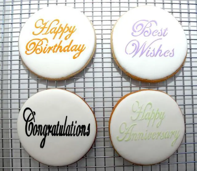 Alt view image 3 of 7 - Designer Stencils Script Celebration Cake Stencils Set, Beige/Semi-Transparent