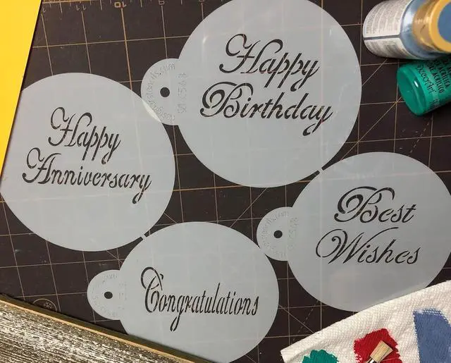 Alt view image 6 of 7 - Designer Stencils Script Celebration Cake Stencils Set, Beige/Semi-Transparent