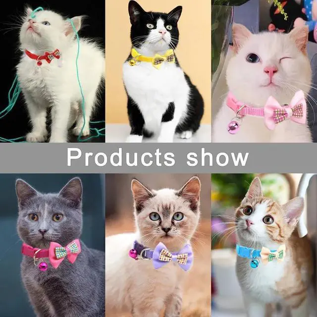 Alt view image 3 of 4 - Small Dog Collar with Bell & Bow 2-Pack Bowtie Cat Collar with Bells Pink | With Sturdy Bowtie, Removable Bell, Adjustable For XXS Xs Small Female Pet Dogs & Girl Cats Kitten
