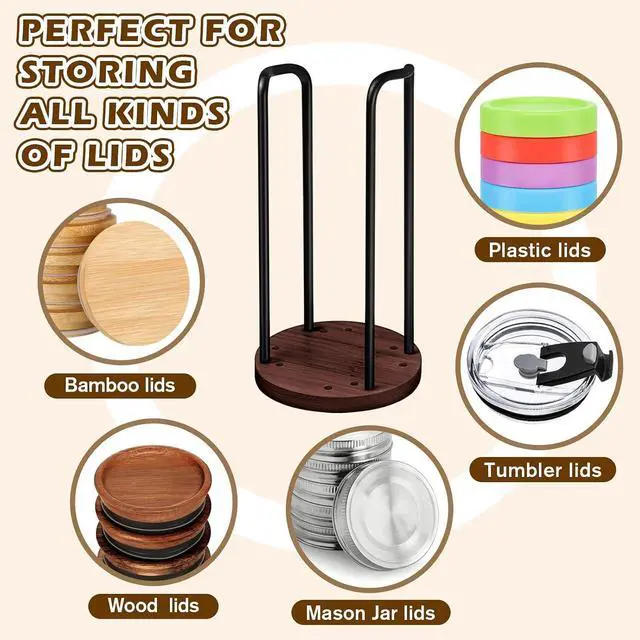 Alt view image 6 of 7 - 2PC Tumbler Lid Organizer, Detachable Yeti Lid Organizer Hold Up To 22 Lids | Suitable for Simple Modern Tumbler/Yeti Tumbler/Mason Jar LidsFit Perfectly, Stackable SteadyWalnut-Colored Base