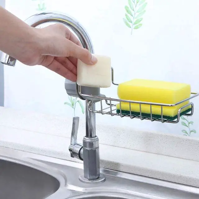 Alt view image 5 of 7 - Sink Caddy Organizer, Stainless Steel Faucet Storage Rack Sponge Holder for Kitchen Accessories(Silver)