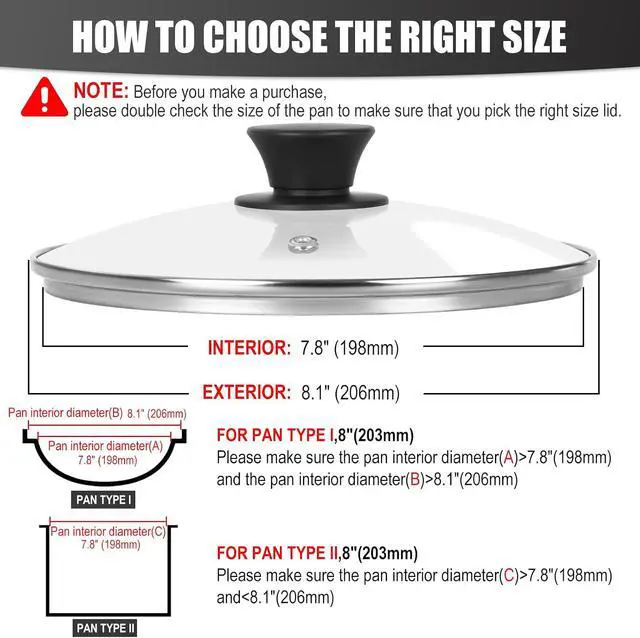 Alt view image 2 of 7 - Pan Lid 8 Inch - Tempered Glass Pot Lid - Replacement Pan Cover for Cast Iron Skillets, Frying Pans, Pots and Wok, Heat Resistant Handle
