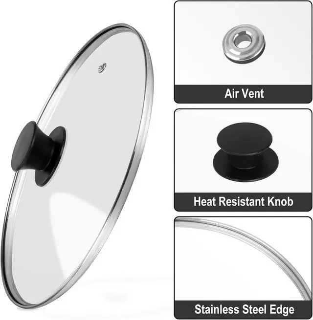 Alt view image 3 of 7 - Pan Lid 8 Inch - Tempered Glass Pot Lid - Replacement Pan Cover for Cast Iron Skillets, Frying Pans, Pots and Wok, Heat Resistant Handle