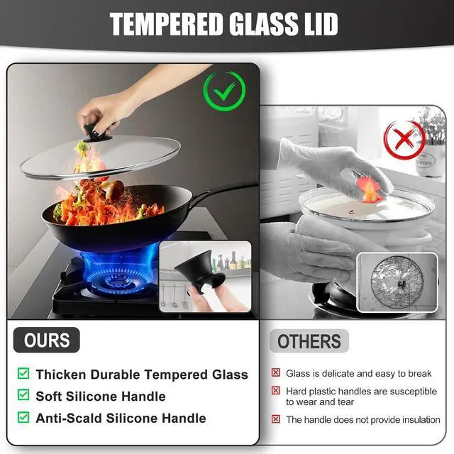 Alt view image 4 of 7 - Pan Lid 8 Inch - Tempered Glass Pot Lid - Replacement Pan Cover for Cast Iron Skillets, Frying Pans, Pots and Wok, Heat Resistant Handle