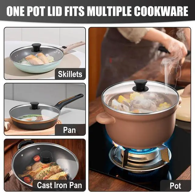 Alt view image 6 of 7 - Pan Lid 8 Inch - Tempered Glass Pot Lid - Replacement Pan Cover for Cast Iron Skillets, Frying Pans, Pots and Wok, Heat Resistant Handle