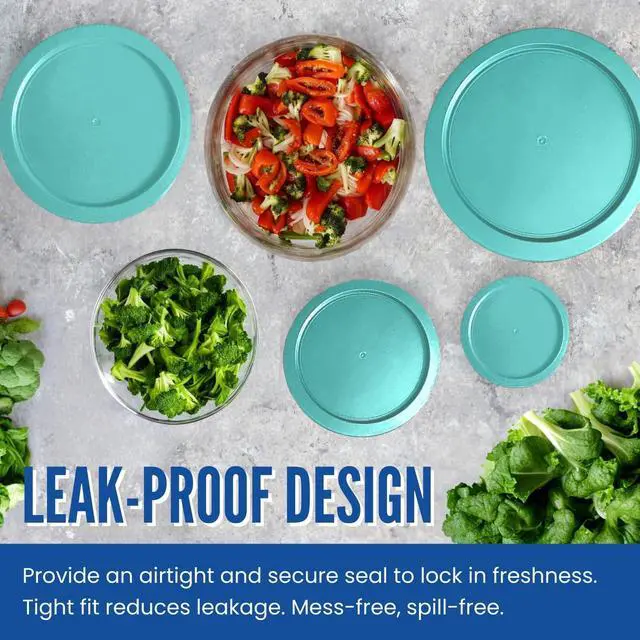 Alt view image 3 of 6 - Replacement Lids fits Pyrex 2-Cup Glass Food Storage Container Bowls, 5-Inch Plastic Round Lids Covers for Pyrex 7200-PC, Airtight & Leakproof (2-Pack, Turquoise)