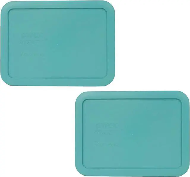 Main image of Pyrex 7210-PC 3-Cup Turquoise Food Storage Lid (2-Pack) - Made in USA | BPA-Free Plastic | Rectangle Shape | Replacement Covers | Fits 7210 3-Cup Glass Bowl | Top Rack Safe