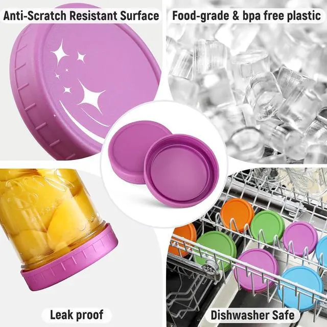 Alt view image 4 of 7 - AOZITA 18 Pack Plastic REGULAR Mouth Mason Jar Lids for Ball Regular Mouth Jars - Colored Plastic Storage Caps for Mason/Canning Jars, Leak Proof, Dishwasher Safe & Food Grade