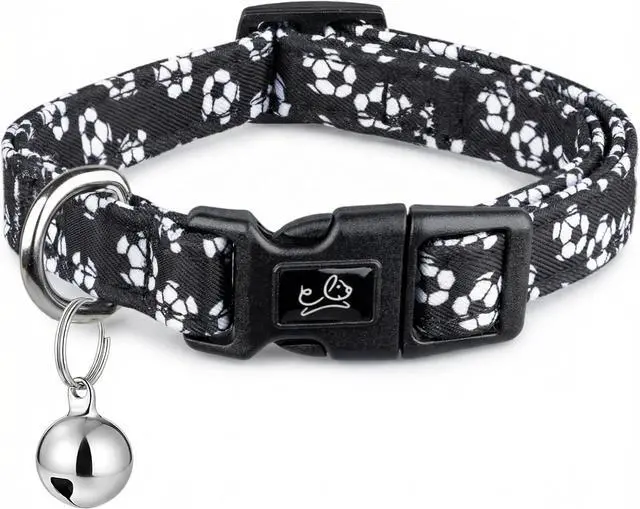 Main image of Dog Collar with Bell, Dog Collars for Puppy Small Medium Large Dogs | Soccer Print Dog Collar Female/Male Girl/Boy Dogs