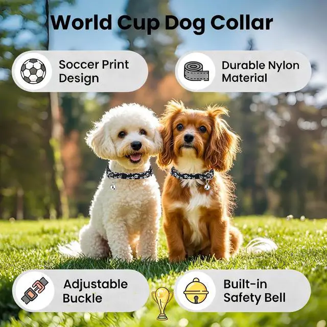 Alt view image 2 of 7 - Dog Collar with Bell, Dog Collars for Puppy Small Medium Large Dogs | Soccer Print Dog Collar Female/Male Girl/Boy Dogs