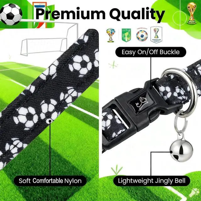 Alt view image 3 of 7 - Dog Collar with Bell, Dog Collars for Puppy Small Medium Large Dogs | Soccer Print Dog Collar Female/Male Girl/Boy Dogs
