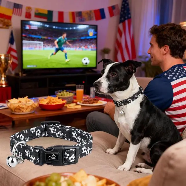 Alt view image 5 of 7 - Dog Collar with Bell, Dog Collars for Puppy Small Medium Large Dogs | Soccer Print Dog Collar Female/Male Girl/Boy Dogs