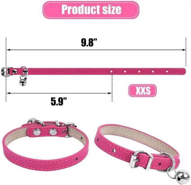 Alt view image 3 of 7 - XXS Dog Collar Teacup Dog Collar, Pink Dog Collars, Teacup Dog Collars for Small Dogs Cats, Pink, 3/8 inch Width | Dog Collars, Teacup Dog Collars for Small Dogs Cats