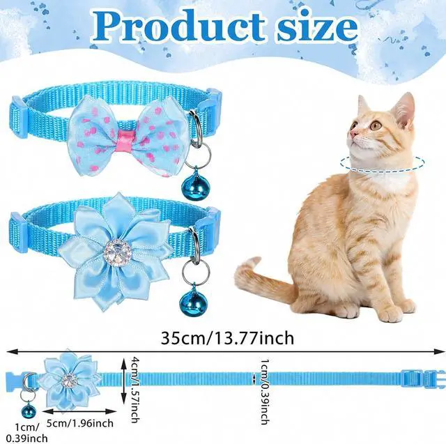 Alt view image 2 of 7 - 2 Pcs XXSmall Dog Collar with Bell, Blue Bow Extra Small Collar Lightweight XXS Cute Girl Kitten Collars Adjustable Dogs Collars with Bowtie for Small Puppy Kitten Pets Indoor Outdoor Decoration