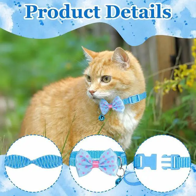 Alt view image 5 of 7 - 2 Pcs XXSmall Dog Collar with Bell, Blue Bow Extra Small Collar Lightweight XXS Cute Girl Kitten Collars Adjustable Dogs Collars with Bowtie for Small Puppy Kitten Pets Indoor Outdoor Decoration