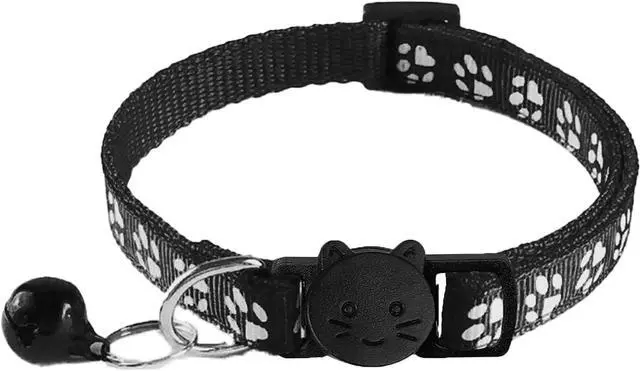Alt view image 3 of 5 - 2 Pack Breakaway Cat Collars with Bells, Reflective Design and Claw Print Design, Safety Buckle Kitten Collars Adjustable from 7.5 to 12.5 Inches (Black)