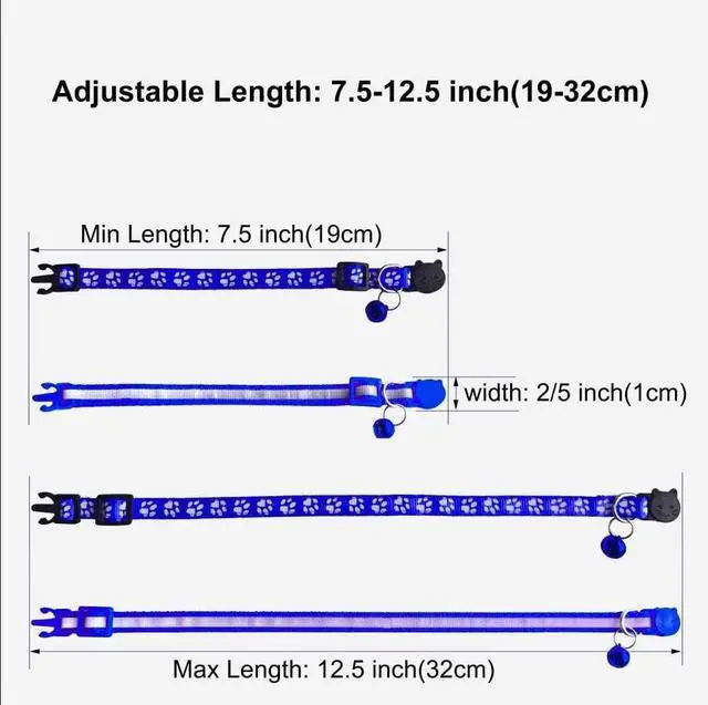 Alt view image 2 of 5 - 2 Pack Breakaway Cat Collars with Bells, Reflective Design and Claw Print Design, Safety Buckle Kitten Collars Adjustable from 7.5 to 12.5 Inches (Navy Blue)