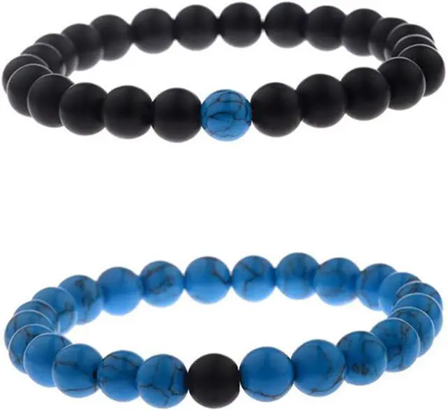 Main image of CNLQ Long Distance Bracelets For Lovers Couples Matching Gift Matte Agate 8mm Bead Stone (Elastic Red)