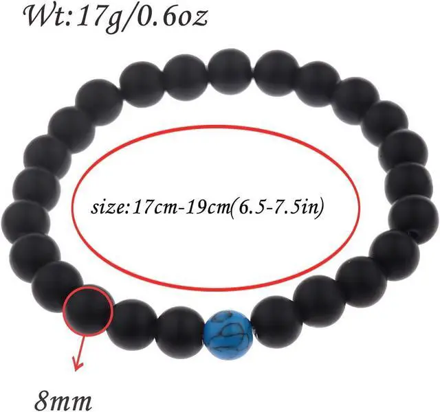 Alt view image 3 of 7 - CNLQ Long Distance Bracelets For Lovers Couples Matching Gift Matte Agate 8mm Bead Stone (Elastic Red)