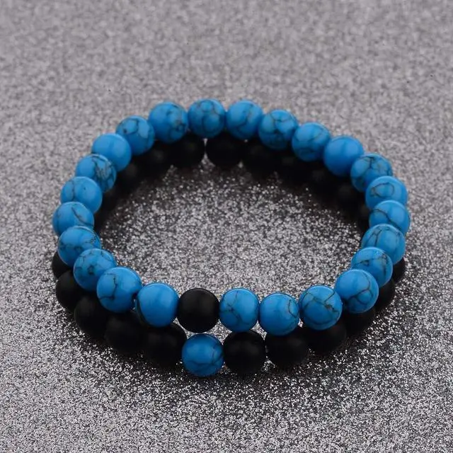 Alt view image 2 of 7 - CNLQ Long Distance Bracelets For Lovers Couples Matching Gift Matte Agate 8mm Bead Stone (Elastic Red)