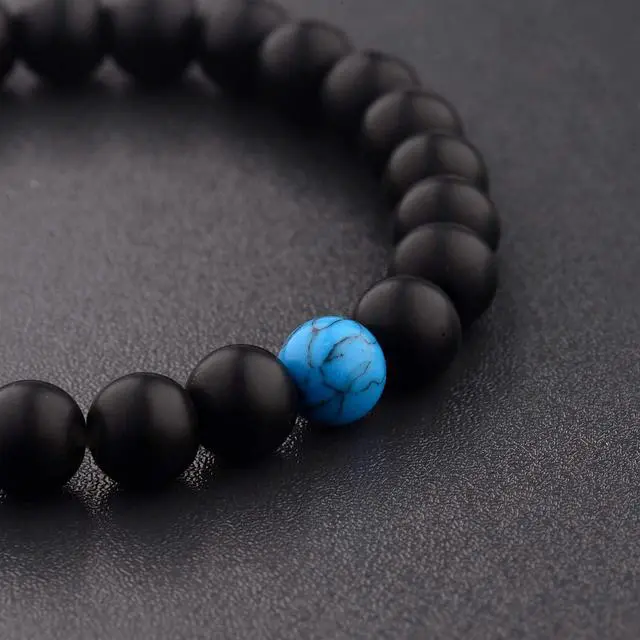Alt view image 5 of 7 - CNLQ Long Distance Bracelets For Lovers Couples Matching Gift Matte Agate 8mm Bead Stone (Elastic Red)