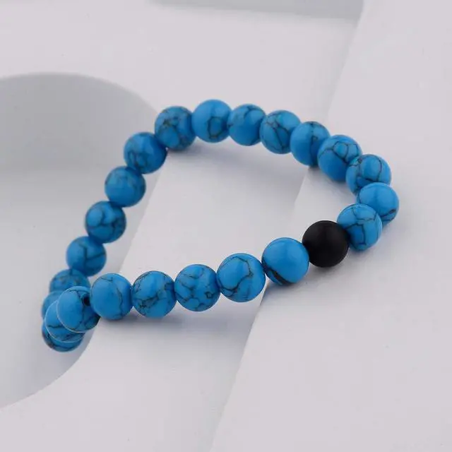 Alt view image 6 of 7 - CNLQ Long Distance Bracelets For Lovers Couples Matching Gift Matte Agate 8mm Bead Stone (Elastic Red)
