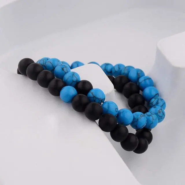 Alt view image 7 of 7 - CNLQ Long Distance Bracelets For Lovers Couples Matching Gift Matte Agate 8mm Bead Stone (Elastic Red)