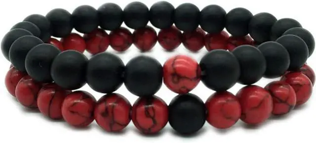Main image of CNLQ Long Distance Bracelets For Lovers Couples Matching Gift Matte Agate 8mm Bead Stone (Elastic Red)