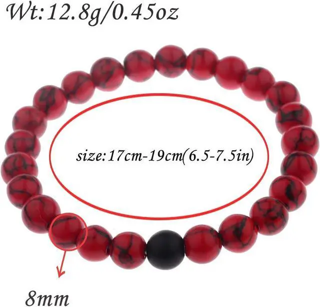 Alt view image 2 of 7 - CNLQ Long Distance Bracelets For Lovers Couples Matching Gift Matte Agate 8mm Bead Stone (Elastic Red)