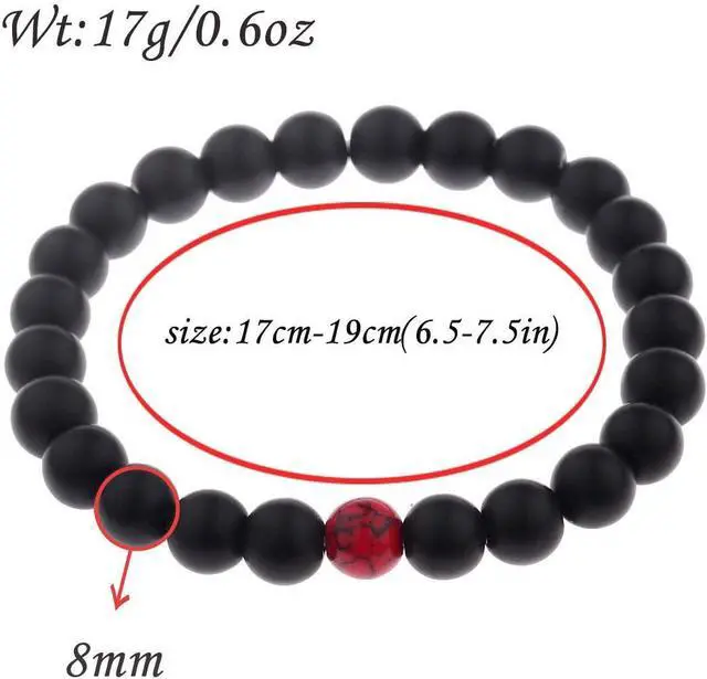 Alt view image 3 of 7 - CNLQ Long Distance Bracelets For Lovers Couples Matching Gift Matte Agate 8mm Bead Stone (Elastic Red)