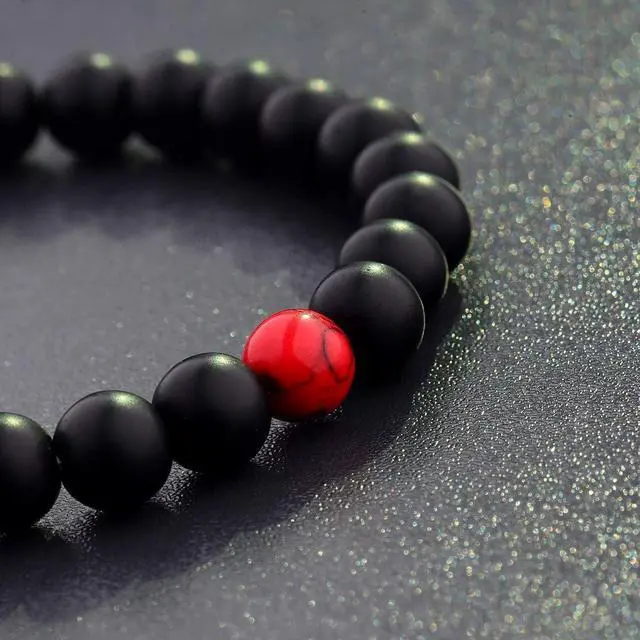 Alt view image 6 of 7 - CNLQ Long Distance Bracelets For Lovers Couples Matching Gift Matte Agate 8mm Bead Stone (Elastic Red)