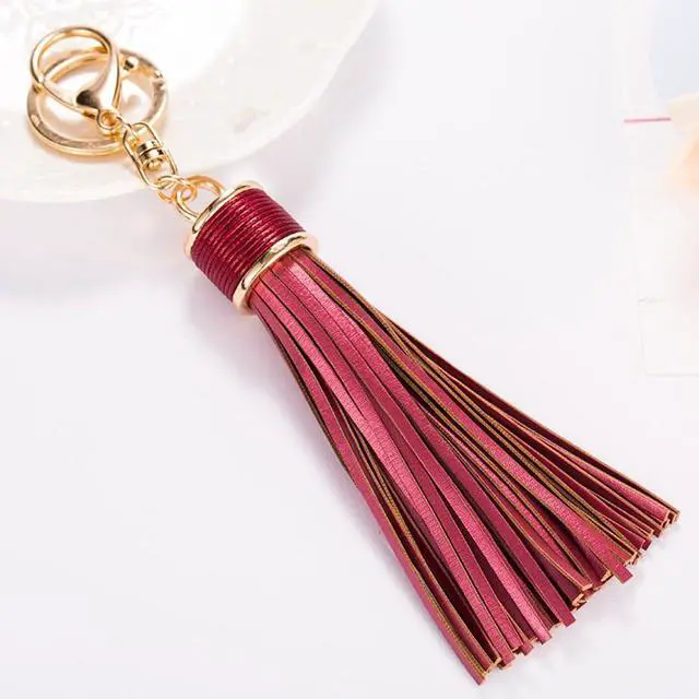 Alt view image 2 of 7 - Women Leather Tassels Keychain Car Circle Key Rings Gift Bag Hanging Buckle