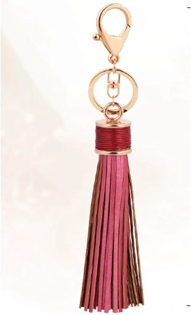Alt view image 3 of 7 - Women Leather Tassels Keychain Car Circle Key Rings Gift Bag Hanging Buckle