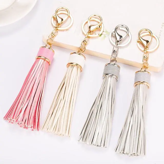 Alt view image 5 of 7 - Women Leather Tassels Keychain Car Circle Key Rings Gift Bag Hanging Buckle