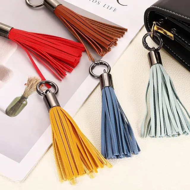 Alt view image 4 of 6 - uxcell Leather Keychain Tassels, Women Tassel Bag Charm for Handbag Purse DIY Craft Making
