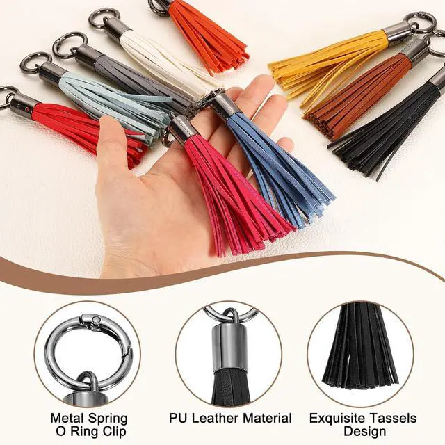 Alt view image 3 of 6 - uxcell Leather Keychain Tassels, Women Tassel Bag Charm for Handbag Purse DIY Craft Making