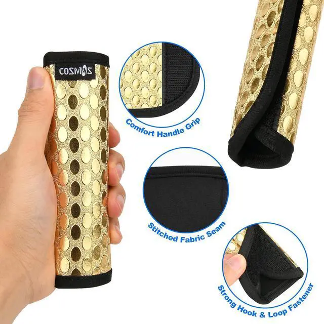 Alt view image 3 of 6 - Cosmos Pack of 3 PU Leather Luggage Handle Wrap Handle Grip Luggage Identifier for Travel Bag Luggage Suitcase (Metallic Golden Tone Color)