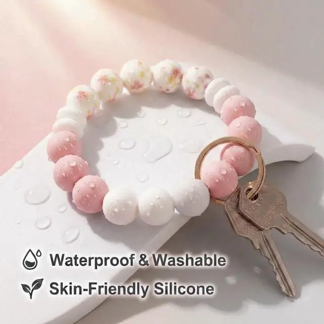 Alt view image 3 of 6 - BIHRTC Key Ring Bracelet Car Keychain Holder Wristlet Silicone Women Beaded Bangle Chains