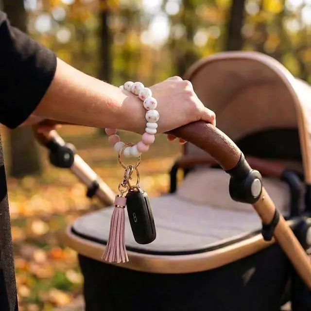 Alt view image 5 of 6 - BIHRTC Key Ring Bracelet Car Keychain Holder Wristlet Silicone Women Beaded Bangle Chains