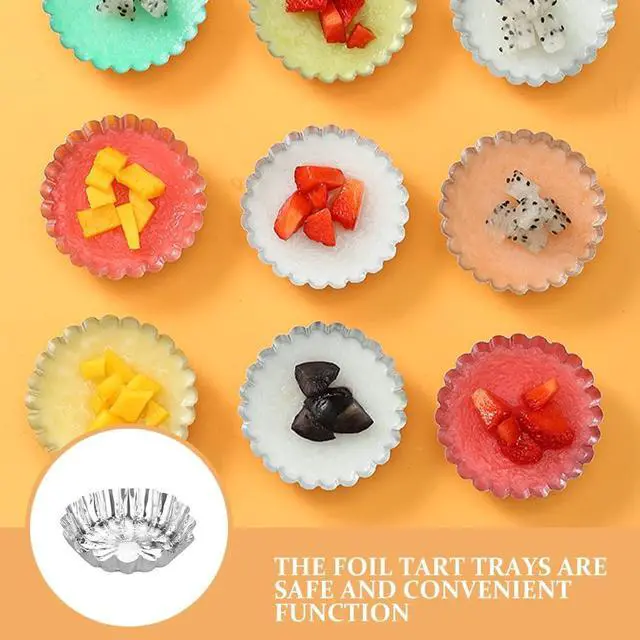 Alt view image 7 of 7 - MAGICLULU Disposable Egg Tart Trays Foil Egg Tart Molds Aluminum Foil Trays 2.40 X 2.40 X 0.62 in Mini Trays for Baking Jelly Pudding Muffins Cupcakes Afternoon Tea Family Dinners