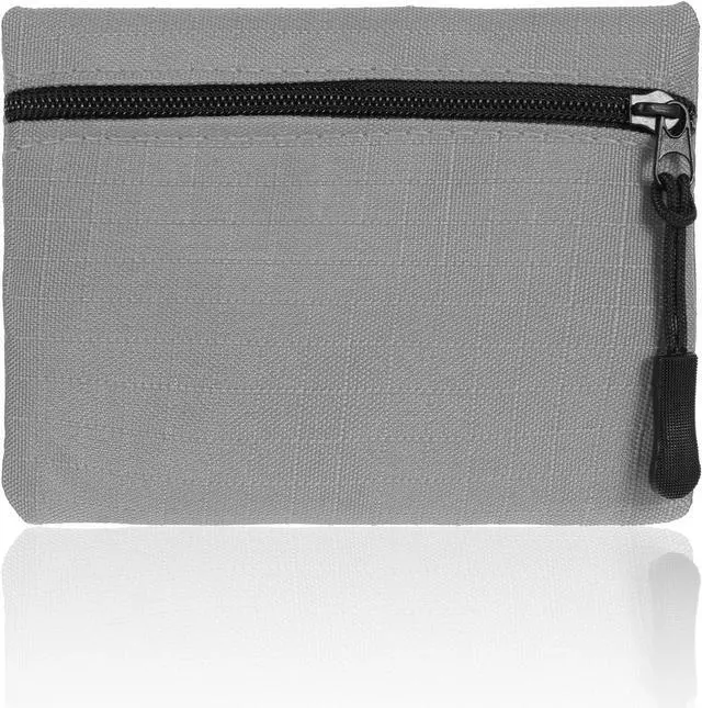 Main image of Mabor Mini Coin Purse, Small Canvas Change Pouch for Women, Cute Portable Zipper Coin Bag, Gray Oxford Fabric