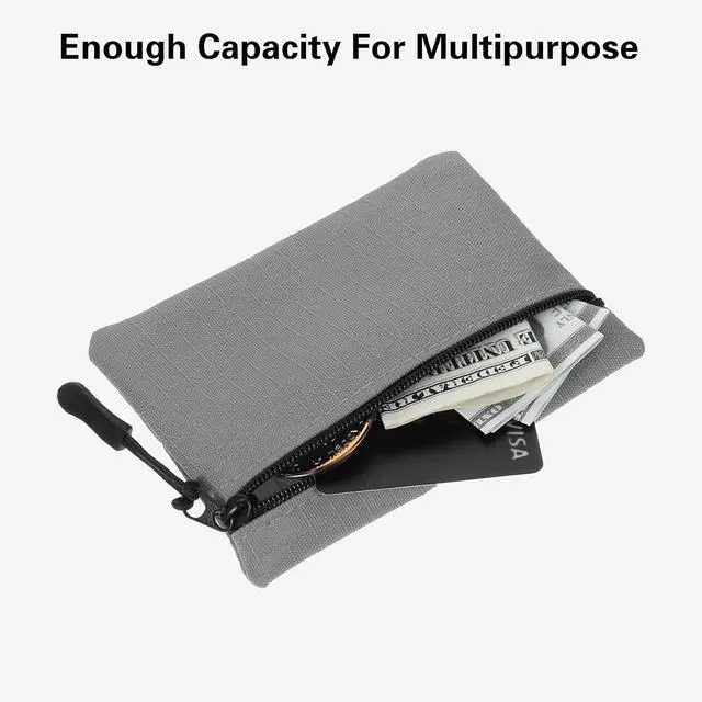 Alt view image 2 of 7 - Mabor Mini Coin Purse, Small Canvas Change Pouch for Women, Cute Portable Zipper Coin Bag, Gray Oxford Fabric