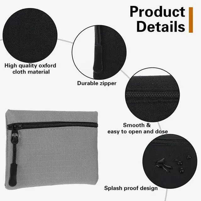 Alt view image 5 of 7 - Mabor Mini Coin Purse, Small Canvas Change Pouch for Women, Cute Portable Zipper Coin Bag, Gray Oxford Fabric